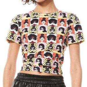 Alice and Olivia stace face allover graphic print cotton tee tshirt size XS